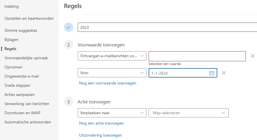 instellen regels outlook